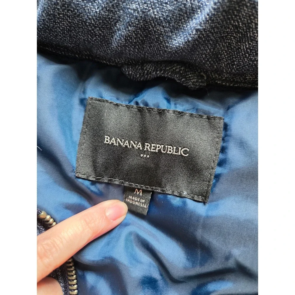 Banana Republic Mens Blue Heathered Quilted Puffer Vest Medium Snap Zip Front